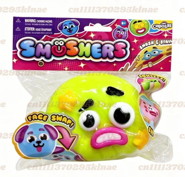 Smushers Squishy Dog Face Balls Green  Smushers Face Swap Squeeze Smush Stress Relief Sensory ball Safe & Fun for All Ages
