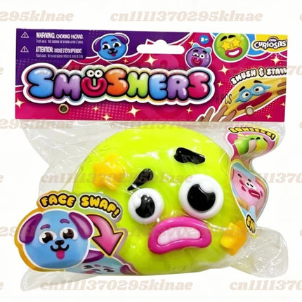 Smushers Squishy Dog Face Balls Green  Smushers Face Swap Squeeze Smush Stress Relief Sensory ball Safe & Fun for All Ages
