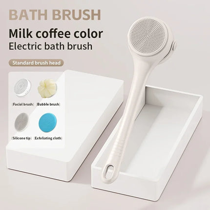 USB Waterproof Double Handle Electric Rotating Silicone Bath Brush Multi Functional Body Shower Cleaner with 4 Brush Heads