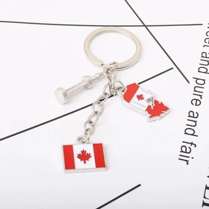 Canada Maple Leaf Flag Map Keychain Pendant Key Ring Fashion Travel Metal Keyring Tourist Souvenir Jewelry Gift for Men Women