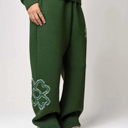New 2026 Fashion Olive Green Embroidered Zipper Hoodie & Pants Set, Men's Street Style Fashion Loose Casual 2-Piece Sportswear