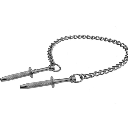 Adjustable Metal Nipple and Labia Clamps with Chain Plunger Style BDSM Bondage Gear for Couples Sensory Play