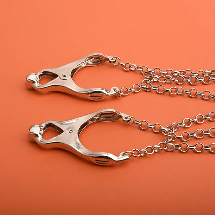 BDSM Triple Chain Nipple Clamps,Metal Nipple Tit Clips With Rubber Tip,Sex Toys for Couples,SM Adult Games