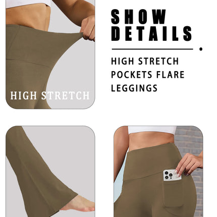 Women Super Soft Flare Pants with Pockets High Waisted Tummy Control No See Through Workout Yoga running Home Casual