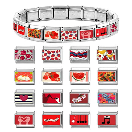 Wholesale Fashion Personalized DIY Red Color Italian Charm Bracelet Watermelon Tomato Bead 9mm Bracelet Stainless Steel Jewelrys