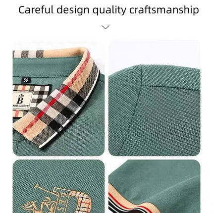 Luxury brand short sleeve men's polo shirt summer high-end fashion plaid embroidery lapel casual T-shirt breathable cotton top