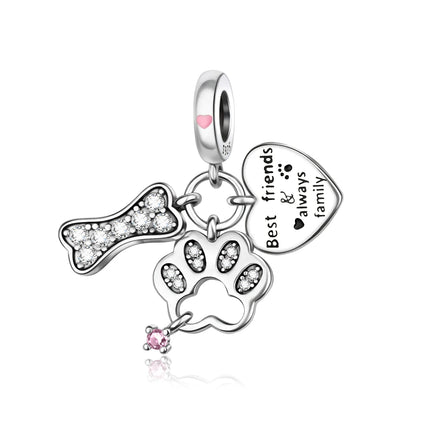 Hot Sale 925 Sterling Silver Dog Paw Print Fixed Clip & Shepherd Dog Dangle Charm Fits Bracelet Beloved Pet Pendant Gifts