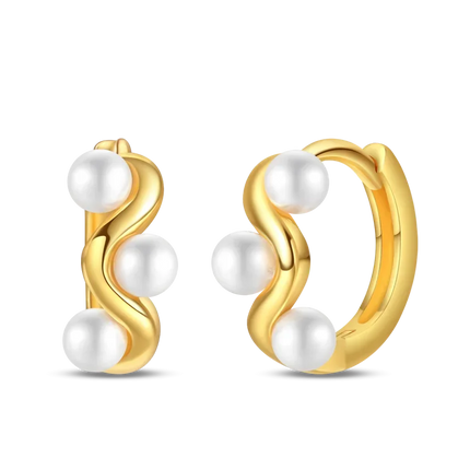 925 Sterling Silver Gold Pearl Hoop Earrings Pave Large Circular Shape Earring Gift for Women Jewelry Anniversary Wedding