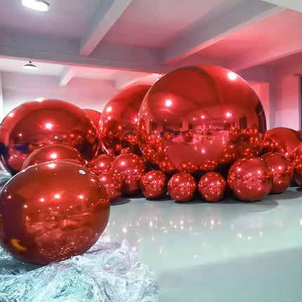 Red 6PCS Inflatable Mirror Balls, Large Shiny PVC Disco Balls, Hanging & Standing Party Decoration Balls for Birthday Wedding Event Decoration