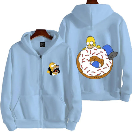 Sweet Donut The Simpsons Cartoon Anime Men's Hoodie Spring and Autumn Women's Extra Large Zipper Sportswear 2025 New Couple Jack