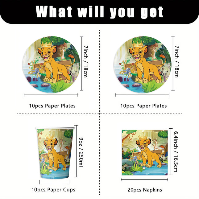 Lion King Simba Disposable Party Tableware Set Paper Plates Cups Napkins Optional Tablecloth Jungle Kids Birthday Party Supplies