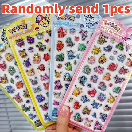 Kawaii Pokemon Crystal Pixel Stickers Toys Anime Pikachu Bulbasaur 3D Waterproof Sticker For Suitcase Guitar Phone Decor Decals