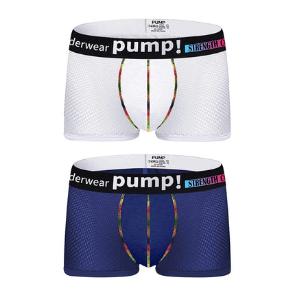 Men's PUMP! Mesh Boxer Briefs U Convex Pouch Rainbow Stitching Elastic Waistband Breathable Quick Dry Underwear