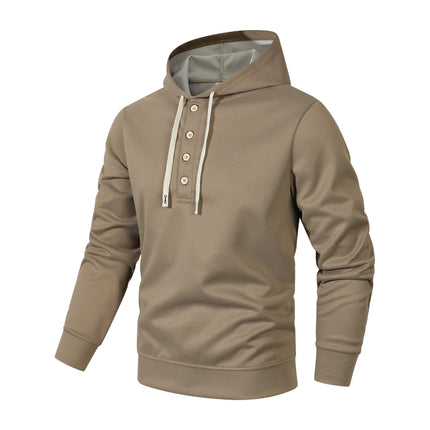Four button hooded sweatshirt autumn winter men's new long sleeved hooded sweatshirt fashionable and casual men's sportswear,