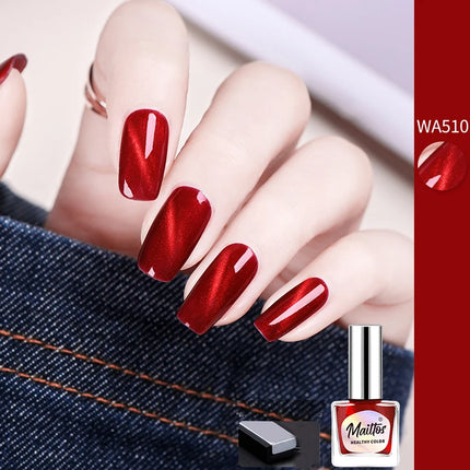 WA510 Lucky- 12ml No-bake Cat's Eye Water-based Nail Polish, Oderless, With a magnet, dry quickly No need UV lamp, easy to tear