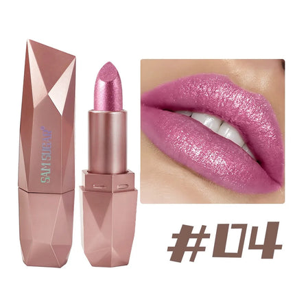 Pearlescent Pink Glitter Velvet Lipstick Metallic Diamond Lipsticks Waterproof Lasting Shimmer Lips Gloss Women Makeup Cosmetic