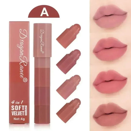 4 in 1 Cute Matte Lipstick Crayon Kit Combo Purple Lip Tint Velvet Sexy Moisturizing Lipstick Pen Waterproof Lasting Lip Makeup