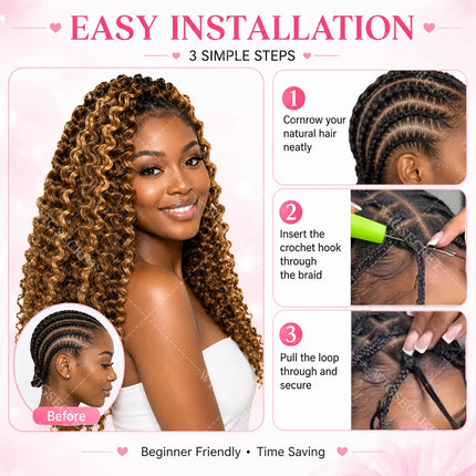 12A P4/27 Burmese Curly Human Hair Pre-Separated Knotless  Highlight Pixie Curls Feather Crochet Miracle Knots Hair Extensions