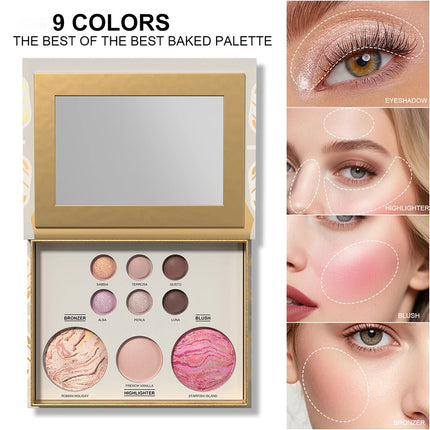 All-in-one Makeup Palette with Eye Shadow, Contouring, Blush, Highlighter, and Eyelid Brightening in One; Versatile Makeup