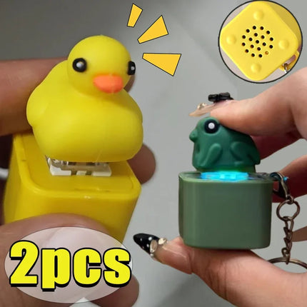 Funny Croaking Frog Duck Luminous Button Keychain Keyboard Fidget Clicker Sound Keyring for Stress Relief Finger Toy Gift Decor
