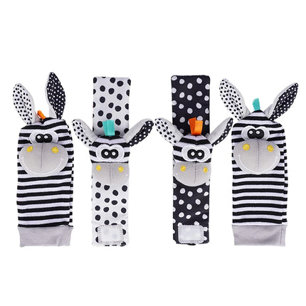 4PCS/SET Baby Rattle Socks Wrist Strap Rattles Set Cute Stuffed Animals Foot Finder Socks 0~12 Months For Infant Newborn Gift