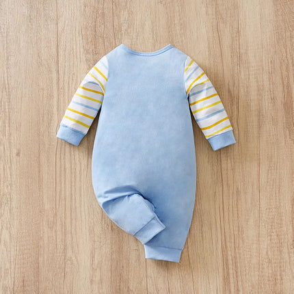 Newborn Baby Clothes cotton 0-12 Months blue Flying bear stripe print Spring and autumn Long Sleeve unisex Kids Jumpsuit Pyjama