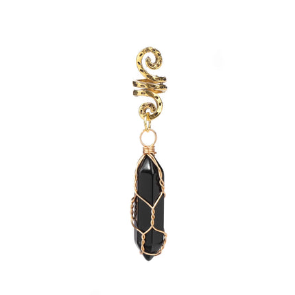 Natural Chip Stone Pendant Hair Accessories For Women Girl Wire Wrapped Hair Twists Spiral Hair Cuff Clips Headwear Dreadlock