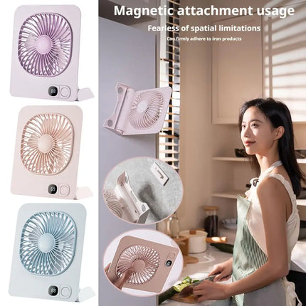 Magnetic USB Desk Fan USB Rechargeable Portable 3 Speed LED Digital Display Wall Mountable Small Cooling Fan for Home Office