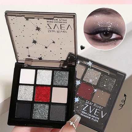 9 Colors Smoky Black Red Eye Shadow Palette Sweet Cool Eyeshadow Long Lasting Shimmer Eyes Makeup Dark Pressed Glitter Eyeshadow