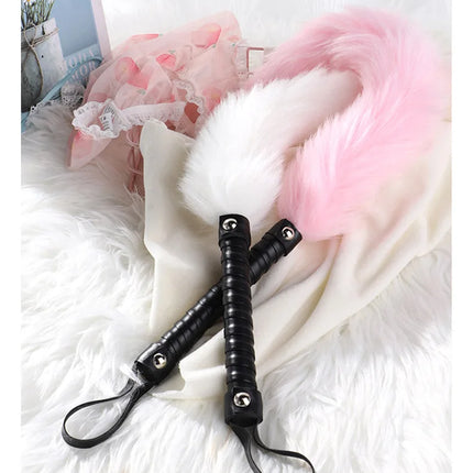 Fetish PU Leather With Fox Tail Whip Flogger Handle Spanking Paddle Flirting BDSM Adult Game Erotic Sex Toys for Women Couples