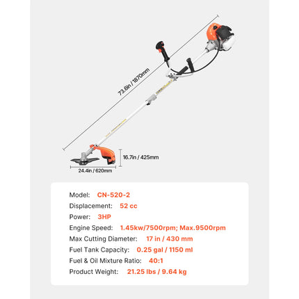 SucceBuy Cordless String Trimmer 26/43/52 cc 2-Stroke Gas Powered Lawn Edger with Shoulder Strap 3T Blade for Grass Cleaning