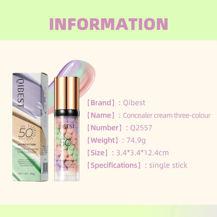 Qibest Three Color Press Release Cream Concealer Isolate Makeup Facial Base Brightening Cream Liquid Concealer Face Primer