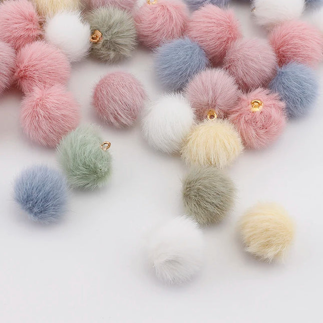 10pcs Plush Fur Covered Ball Beads Charms DIY Pompom Beads Pendant for Necklace Earring Bracelet Jewelry Making Supplies Finding