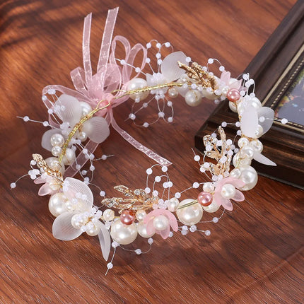 Pearl Flower Wreath Headband Girls Bridal Elegant Crowns Hair Headdress Bride Garland Head Hoop Wedding Headbands Hair Jewelry