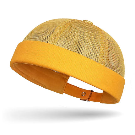 Summer Brimless Melon Skin Hat with Adjustable Hip Hop Men's and Women's Ruff Landlord Hat, Simple Breathable Mesh Tang Hat