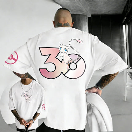 Pokemon  30th Anniversary Mew Co Branded T-shirt Summer Men's and Women's Loose Casual Hip Hop Versatile Short Sleeve Top