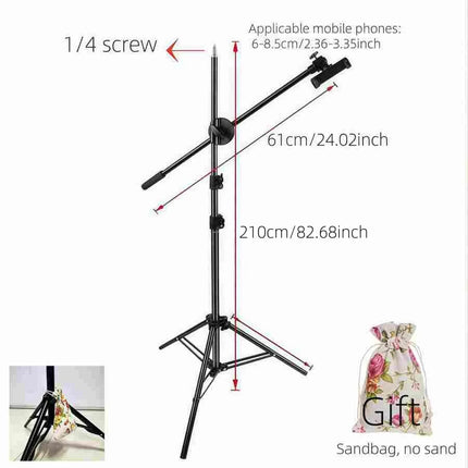 Adjustable 82.68inch Floor Stand Tripod for Phone, Detachable Overhead Stand for Live Streaming, Recording, Cooking, Painting, and Food Photography - No Batteries Required, Perfect for Christmas Gifts, Holiday Offices, Bedroo