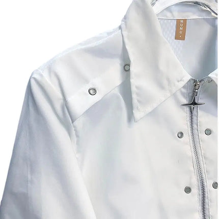 Metal button design padded shoulder men's shirt, summer high-end stylish wrinkle-free short-sleeve shirt