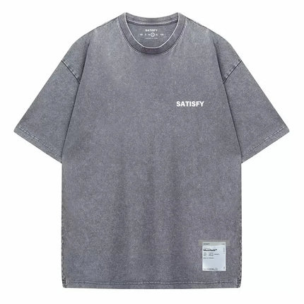 Trendy SATISFY Running MothTech Muscle Round Neck Distressed Pure Cotton Printed Short Sleeve T-Shirt Casual Loose Fit Youth