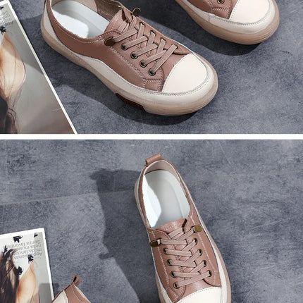 Genuine Leather Women Soft Sole Walking Shoes Girl Student Jogging Sneaker White Black Flats Female Casual Skate Trainers Summer