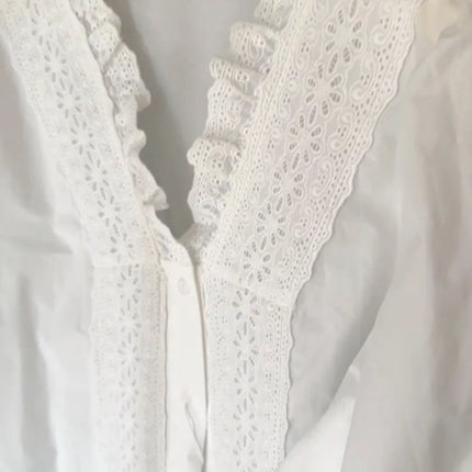 Lace Ruffles Sweet White Shirt Women Elegant Long Sleeve Vintage Korean Blouse Fall Casual Stand Collar Female Retro Tops