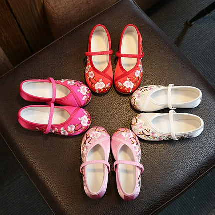 Girls Hanfu Flats Shoes Chinese Style Kids Princess Embroidery Cloth Shoes Dance Versatile Children's Ancient Dress Up Loafers