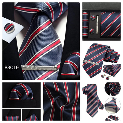 Classic 100% Silk Men's Ties In Gift box 8cm Plaid Dot Striped Business Necktie Handkerchief Cufflinks Wedding Party Tie Set