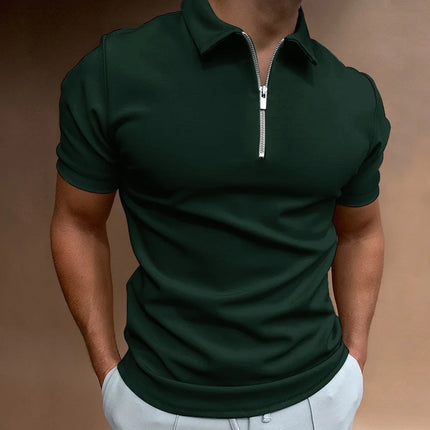 Men's Fashion Half-Zip Collar Polo Shirt, Solid Color Slim Fit Short Sleeve Top, Available in 11 Colors, Casual Men's Top S-5XL