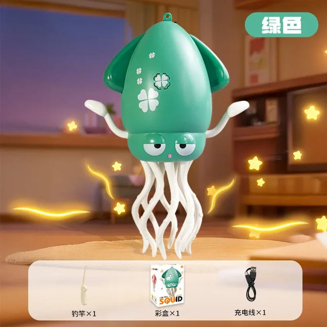Rechargeable Dancing Octopus Toy, Baby Crawling Trainer Auto Obstacle Avoidance with Sound Light Music & Fishing Game