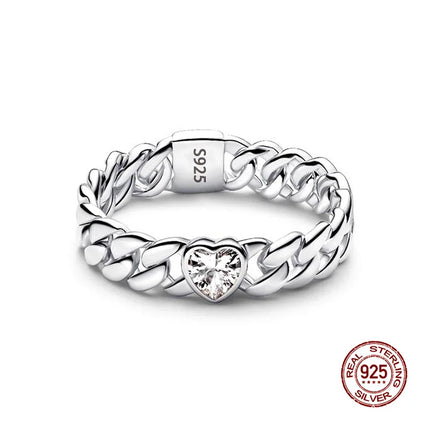 New 925 Silver Sun and Moon Love Princess Zircon Oxide Enamel Heart Love Ring Fashion Fine Jewelry For Women Gift Hypoallergenic