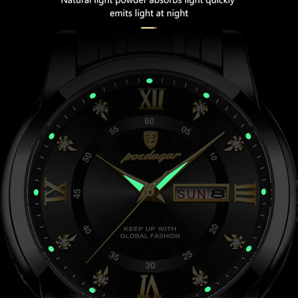 POEDAGAR Sport Casual Men's Wristwatch Waterproof Stainless Steel Luminous Original Men's Watch Date Week Men's Quartz Watches Reloj