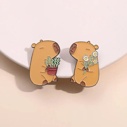 Cute Capybara Enamel Pins Cartoon Animal  Metal Brooches Shirt Backpack Lapel Badge Jewelry Gift for Kids Friends