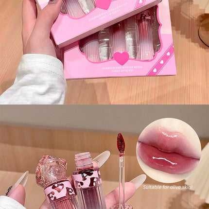 Gege Bear Water Light Lip Llaze Set Mirror Lipstick Lip Gloss, Hydrating Moisturizing, Long Lasting, Gift for Lover