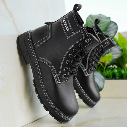 Men's High-Top Leather Combat Boots | Durable & Stylish | Work & Casual Footwear